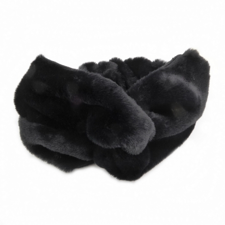 Bandeau cheveux large très doux imitation fourrure - noir -