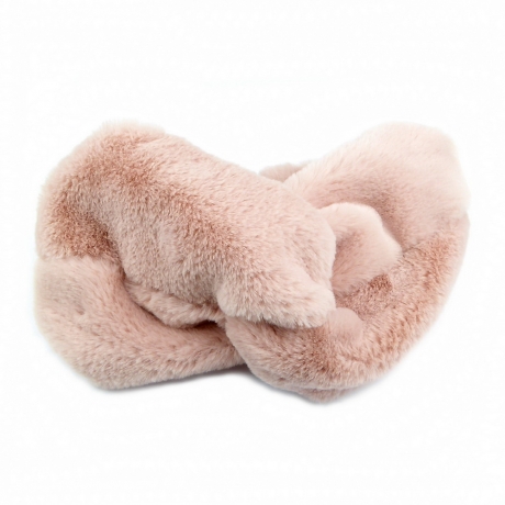 Bandeau cheveux large très doux imitation fourrure - rose poudré