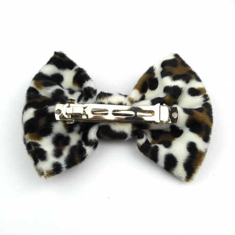 Barrette noeud imitation fourrure 8cm - leopard