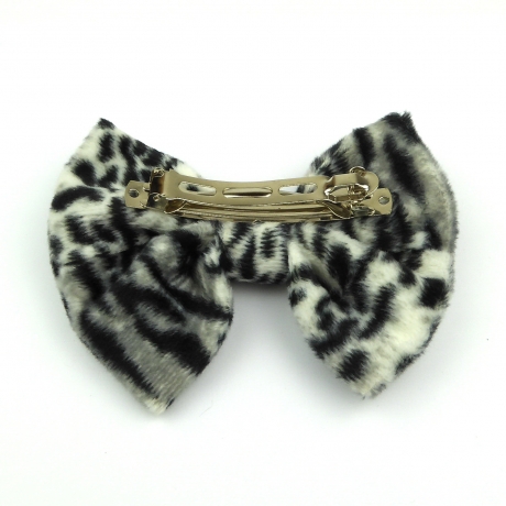 Barrette noeud imitation fourrure 8cm - zèbre