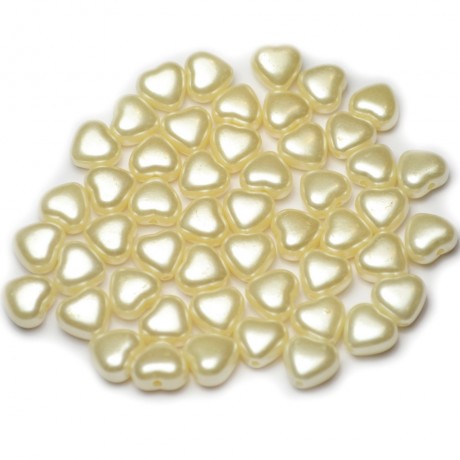 Lot de 50pcs perles coeur nacrées acryliques 10.5mm ivoire
