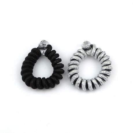 2 élastiques cheveux spirale torsadé lurex - noir argent
