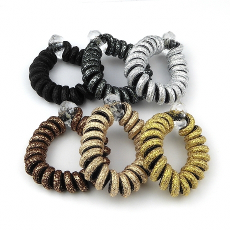 2 élastiques cheveux spirale torsadé lurex - noir argent