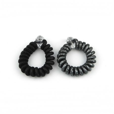 2 élastiques cheveux spirale torsadé lurex - noir gris