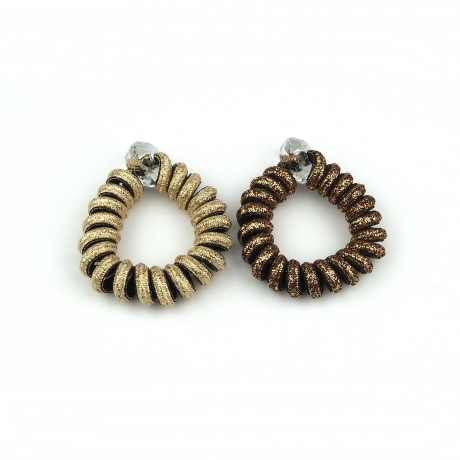 2 élastiques cheveux spirale torsadé lurex - or rose marron