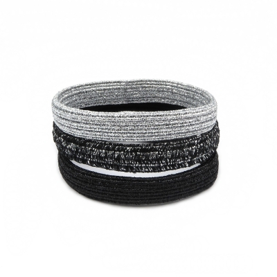 Elastique cheveux ou bracelet perles ovale transparente - noir blanc