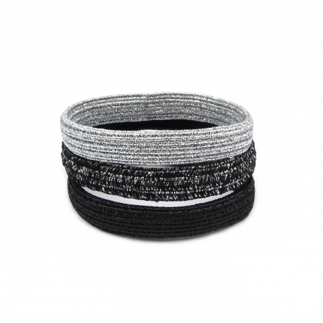 Elastiques cheveux lurex, lot de 3 - argent gris noir