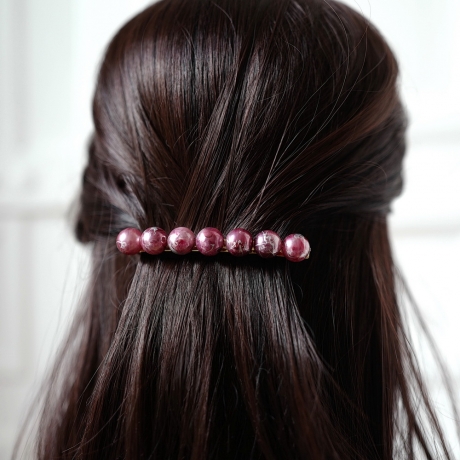 Barrette cheveux perle 8.5cm - rose