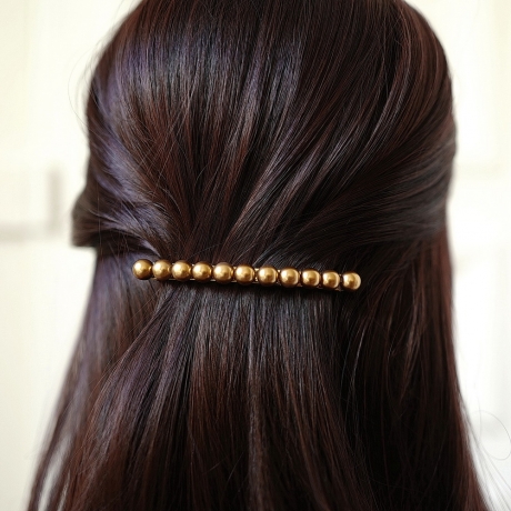 Barrette cheveux perles 8.5cm - doré mat