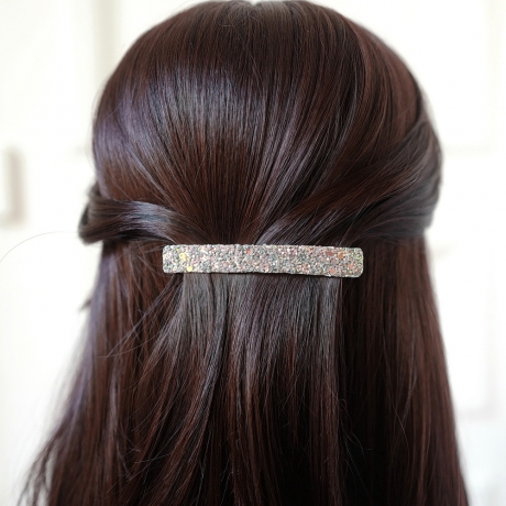 Barrette cheveux paillette 8.5cm - gris vert