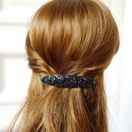 Barrette cheveux ovale paillettes - multicolore foncé