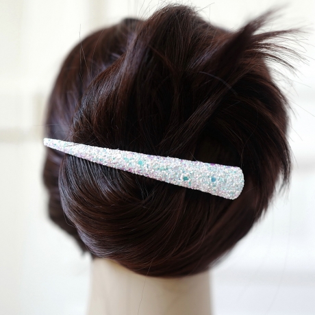 Grande pince cheveux concorde paillette 10.5cm - blanc irisé