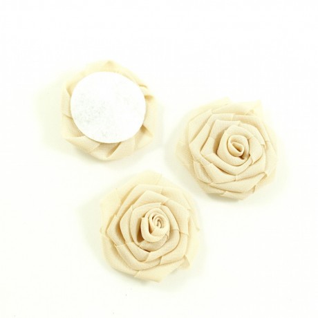 Lot de 3 fleurs en tissu diam 45mm - beige