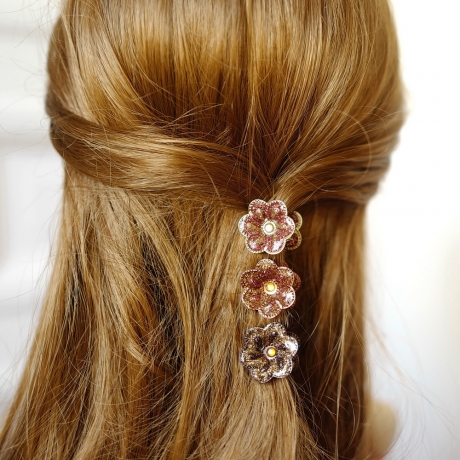 Pinces cheveux fleur paillette vernis, 3pcs