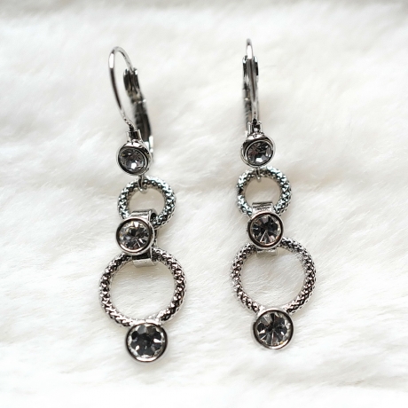 Boucle d'oreille pendante strass - argenté mat