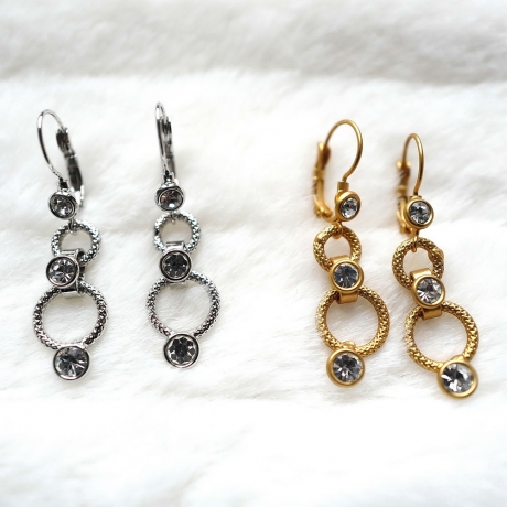 Boucle d'oreille pendante strass - argenté mat