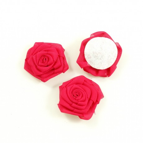 Lot de 3 fleurs en tissu diam 45mm - fuchsia