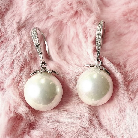 Boucle d'oreille pendante grosse perle - argent