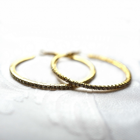 Grande boucle d'oreille créole strass 6cm - doré