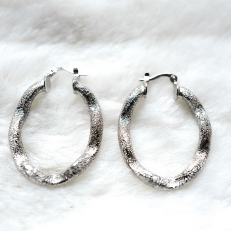 Boucle d'oreille créole ovale - argent