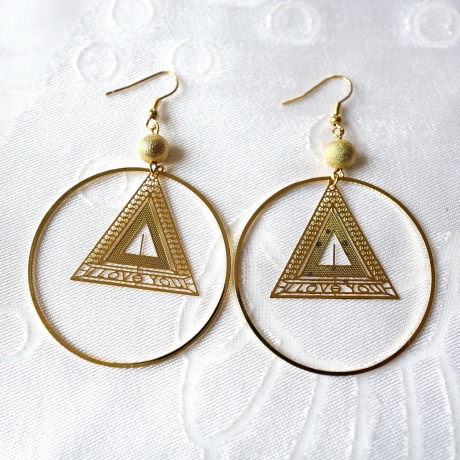 Boucle d'oreille pendante triangle - doré