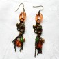 Boucle d'oreille pendante perles et strass - marron