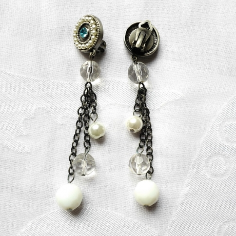 Boucle d'oreille clip pendante vintage - argent