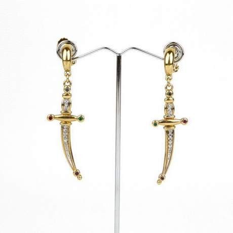 Boucle d'oreille pendante épée vintage - doré