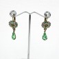 Boucle d'oreille pendante rosace strass - vert