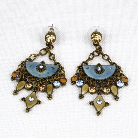 Boucle d'oreille pendante demi lune breloque - bleu