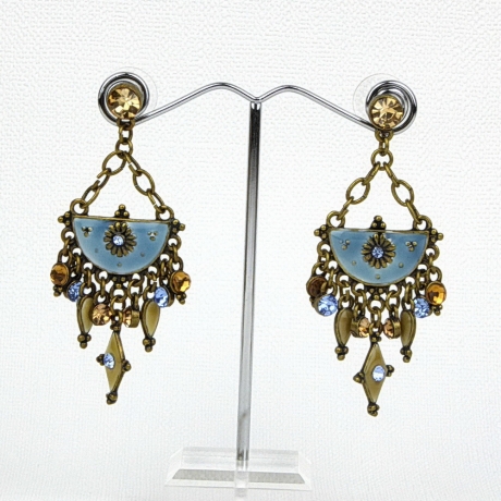 Boucle d'oreille pendante demi lune breloque - bleu