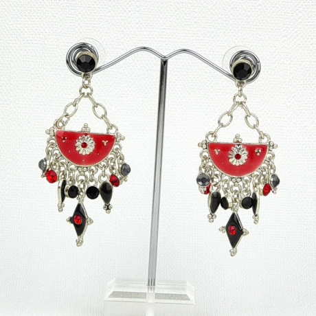 Boucle d'oreille pendante demi lune breloque - rouge