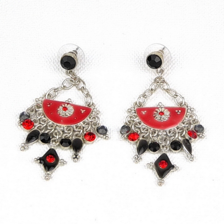 Boucle d'oreille pendante demi lune breloque - rouge
