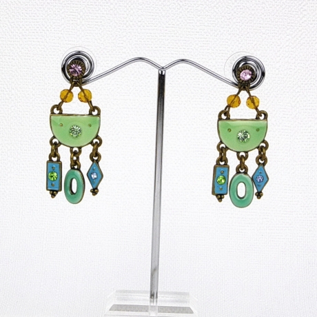 Boucle d'oreille pendante émail vintage - bleu vert
