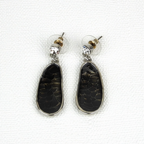 Boucle d'oreille pendante émail - noir