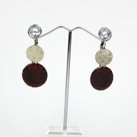 Boucle d'oreille pendante émail - bordeaux