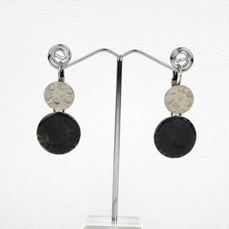 Boucle d'oreille pendante émail - noir