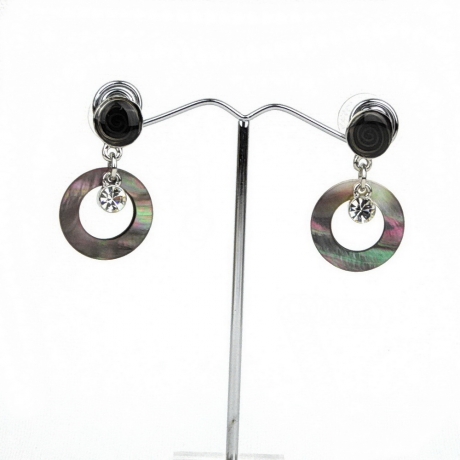 Boucle d'oreille pendante nacre - gris