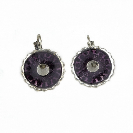 Boucle d'oreille pendante ronde dentelé émail - violet