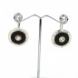 Boucle d'oreille pendante ronde émail et strass - noir Boucle d'oreille pendante ronde émail et strass - noir