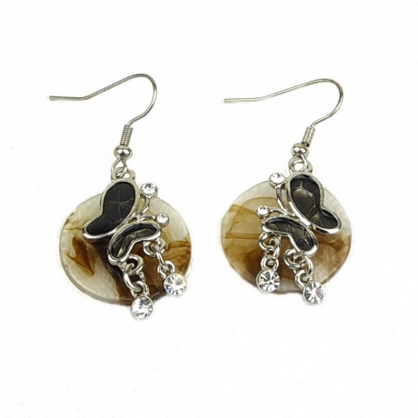 Boucle d'oreille pendante papillon - marron noir