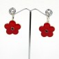 Boucle d'oreille pendante fleur émail - rouge Boucle d'oreille pendante fleur émail - rouge