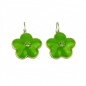 Boucle d'oreille pendante fleur émail - vert