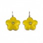 Boucle d'oreille pendante fleur émail - jaune