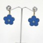 Boucle d'oreille pendante fleur émail - bleu Boucle d'oreille pendante fleur émail - bleu