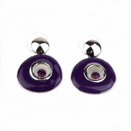 Boucle d'oreille pendante émail - violet