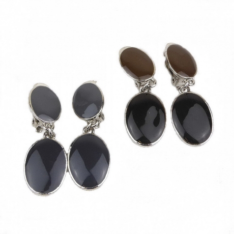 Boucle d'oreille clip pendante ovale émail - marron