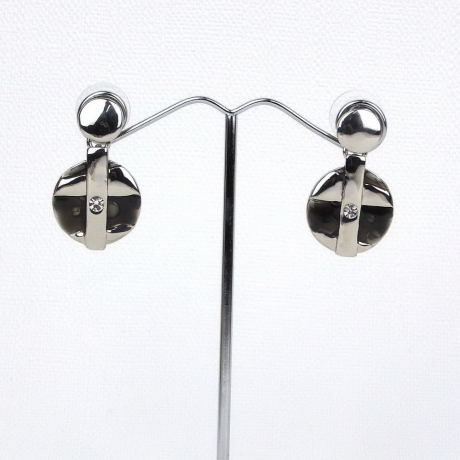 Boucle d'oreille pendante émail - gris
