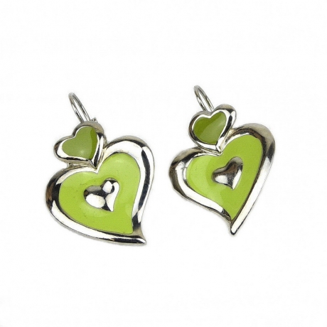 Boucle d'oreille pendante coeur émail - vert