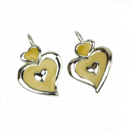 Boucle d'oreille pendante coeur émail - jaune